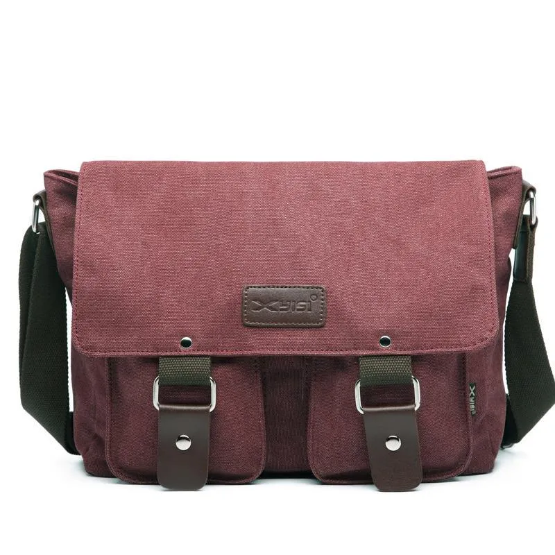Cool Canvas Leather Mens Black Side Bag Blue Shoulder Bag Red College Bag Messenger Bag for Men