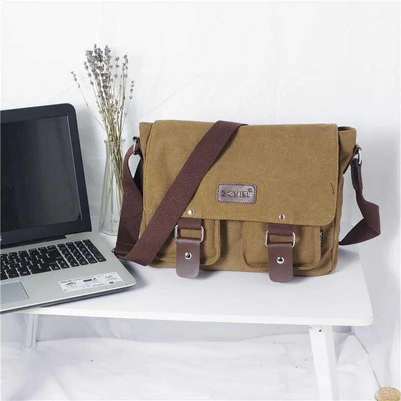 Cool Canvas Leather Mens Black Side Bag Blue Shoulder Bag Red College Bag Messenger Bag for Men