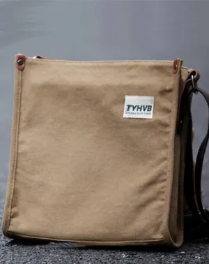 Cool Canvas Leather Mens Side Bag Black Vertical Shoulder Bag College Bag Messenger Bag for Men
