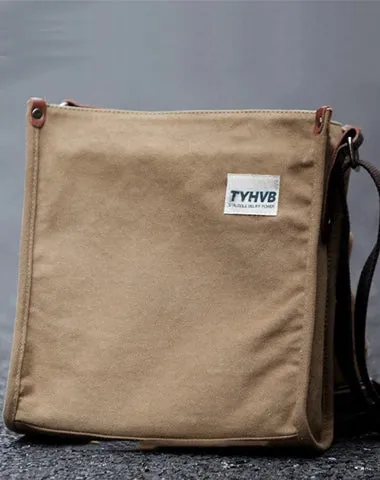 Cool Canvas Leather Mens Side Bag Black Vertical Shoulder Bag College Bag Messenger Bag for Men