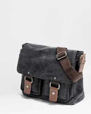 Cool Canvas Leather Mens Small Black Side Bag Messenger Bag Shoulder Bag For Men