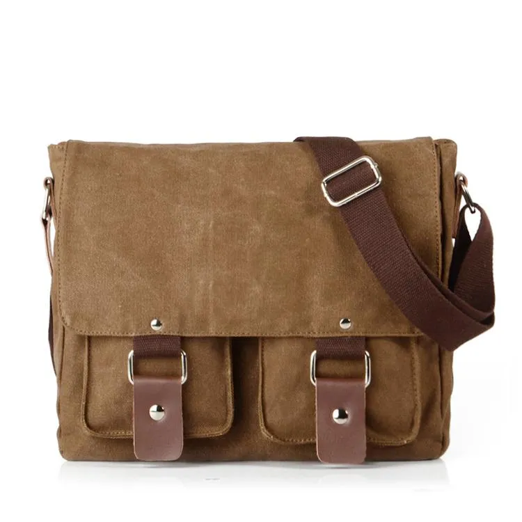 Cool Canvas Leather Mens Small Black Side Bag Messenger Bag Shoulder Bag For Men