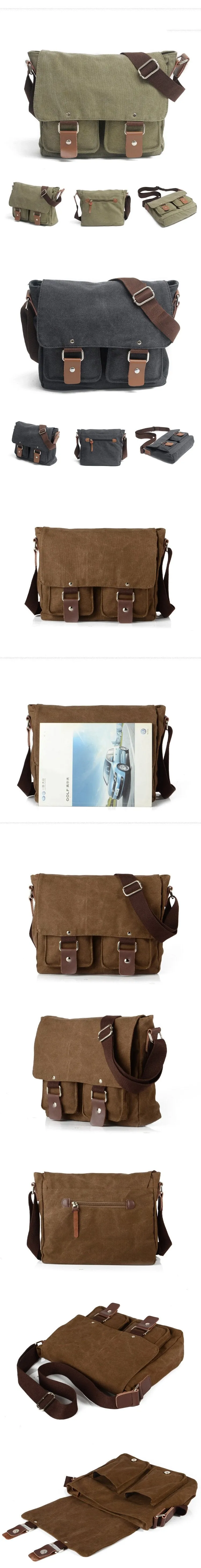 Cool Canvas Leather Mens Small Black Side Bag Messenger Bag Shoulder Bag For Men