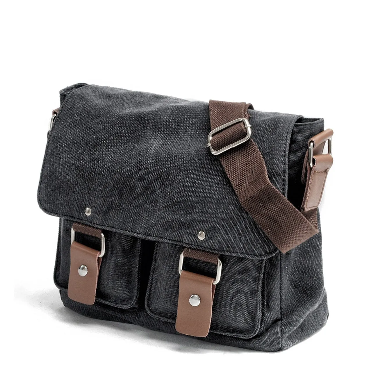 Cool Canvas Leather Mens Small Black Side Bag Messenger Bag Shoulder Bag For Men