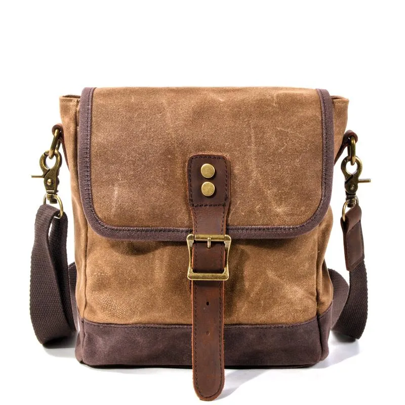Cool Canvas Leather Mens Small Green Messenger Bag Vertical Side Bag Shoulder Bag For Men