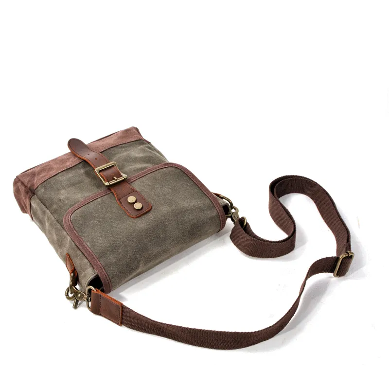 Cool Canvas Leather Mens Small Green Messenger Bag Vertical Side Bag Shoulder Bag For Men