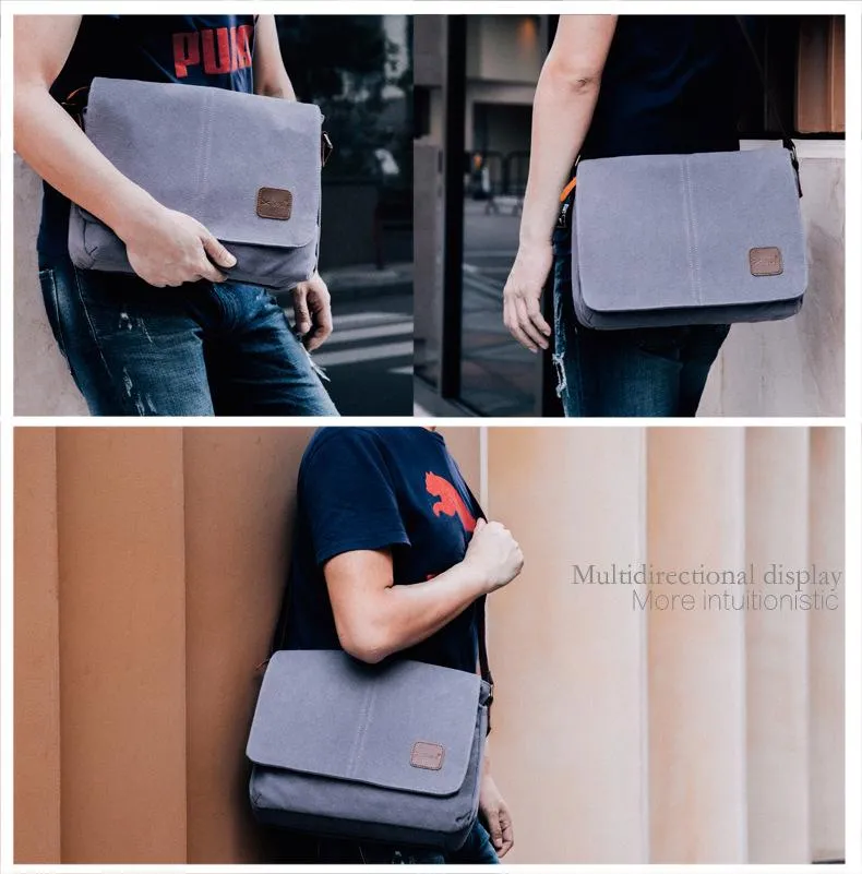 Cool Canvas Mens Side Bag Black Shoulder Bag Gray College Bag Khaki Messenger Bag for Men