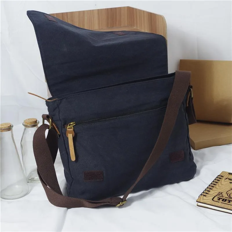 Cool Canvas Mens Side Bag Black Shoulder Bag Gray College Bag Khaki Messenger Bag for Men