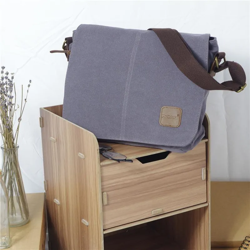 Cool Canvas Mens Side Bag Black Shoulder Bag Gray College Bag Khaki Messenger Bag for Men