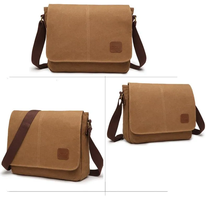 Cool Canvas Mens Side Bag Black Shoulder Bag Gray College Bag Khaki Messenger Bag for Men