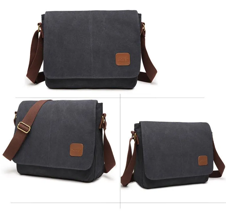 Cool Canvas Mens Side Bag Black Shoulder Bag Gray College Bag Khaki Messenger Bag for Men