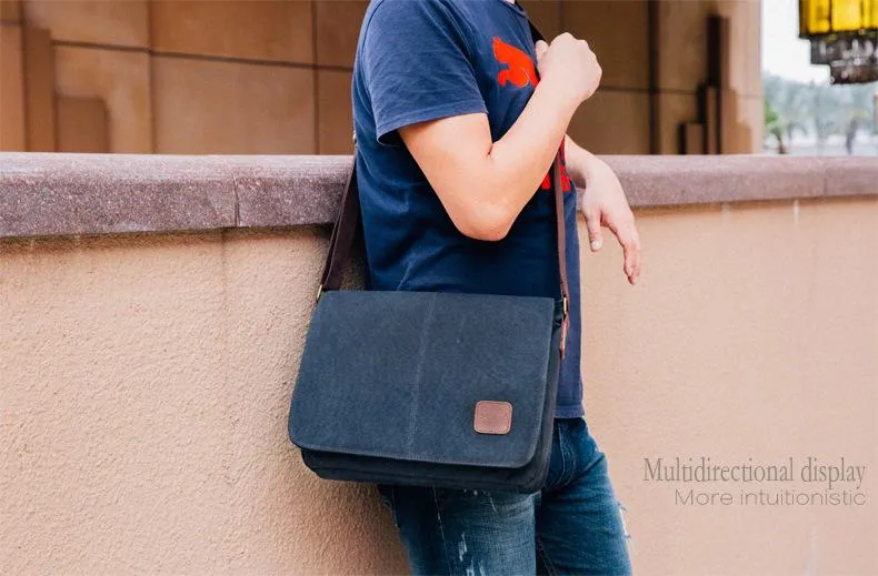 Cool Canvas Mens Side Bag Black Shoulder Bag Gray College Bag Khaki Messenger Bag for Men