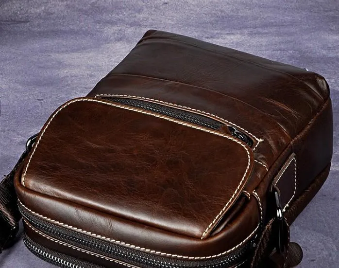 Cool Coffee Small Leather Mens Side Bag Messenger Bag Shoulder Bag for Men