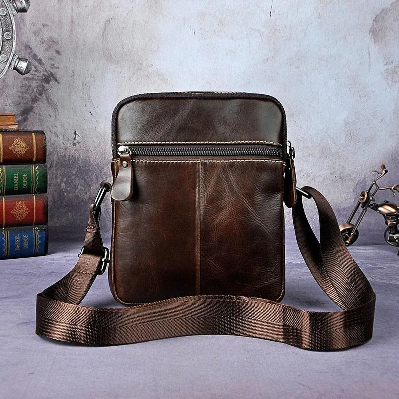 Cool Coffee Small Leather Mens Side Bag Messenger Bag Shoulder Bag for Men