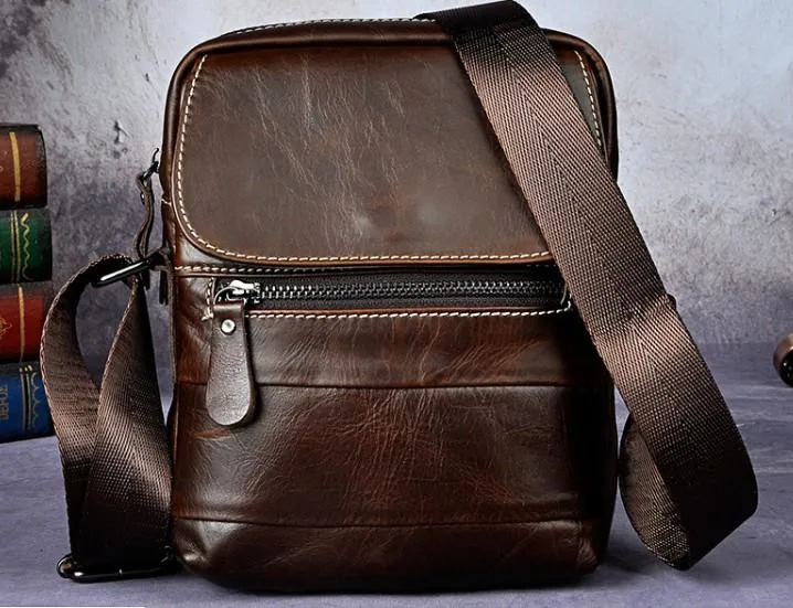 Cool Coffee Small Leather Mens Side Bag Messenger Bag Shoulder Bag for Men