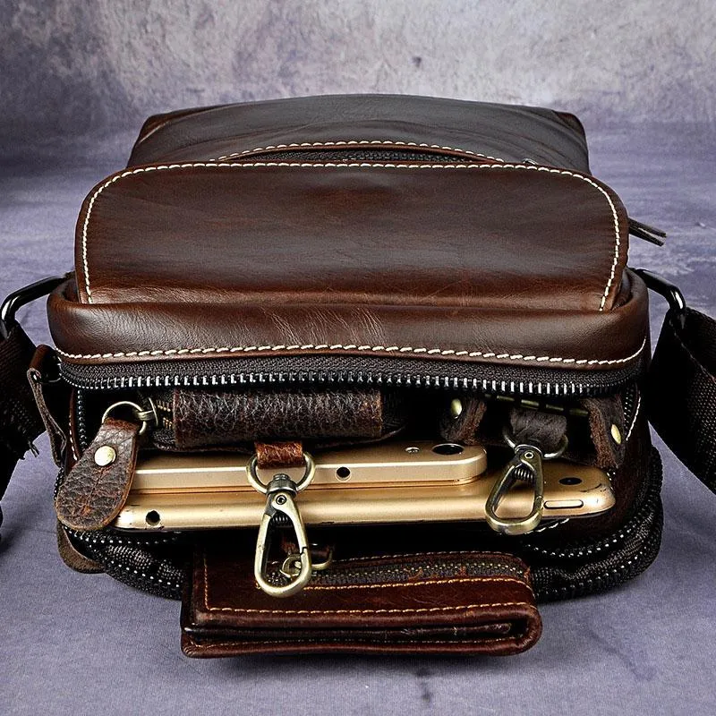 Cool Coffee Small Leather Mens Side Bag Messenger Bag Shoulder Bag for Men