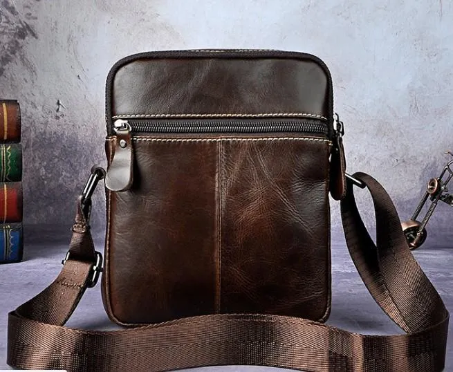 Cool Coffee Small Leather Mens Side Bag Messenger Bag Shoulder Bag for Men