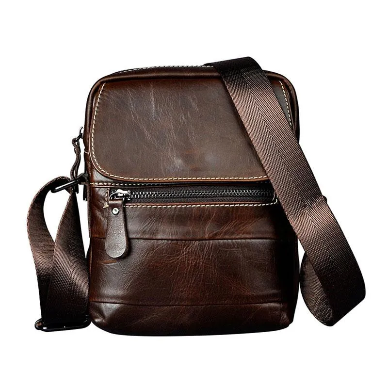 Cool Coffee Small Leather Mens Side Bag Messenger Bag Shoulder Bag for Men