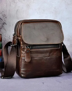 Cool Coffee Small Leather Mens Side Bag Messenger Bag Shoulder Bag for Men