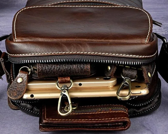 Cool Coffee Small Leather Mens Side Bag Messenger Bag Shoulder Bag for Men
