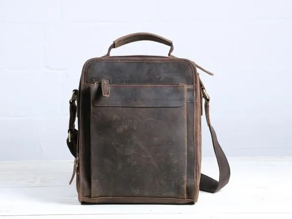 Cool Coffee Vintage Leather Mens Messenger Bags Shoulder Bag for Men