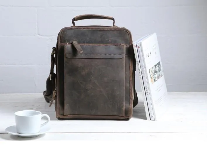 Cool Coffee Vintage Leather Mens Messenger Bags Shoulder Bag for Men