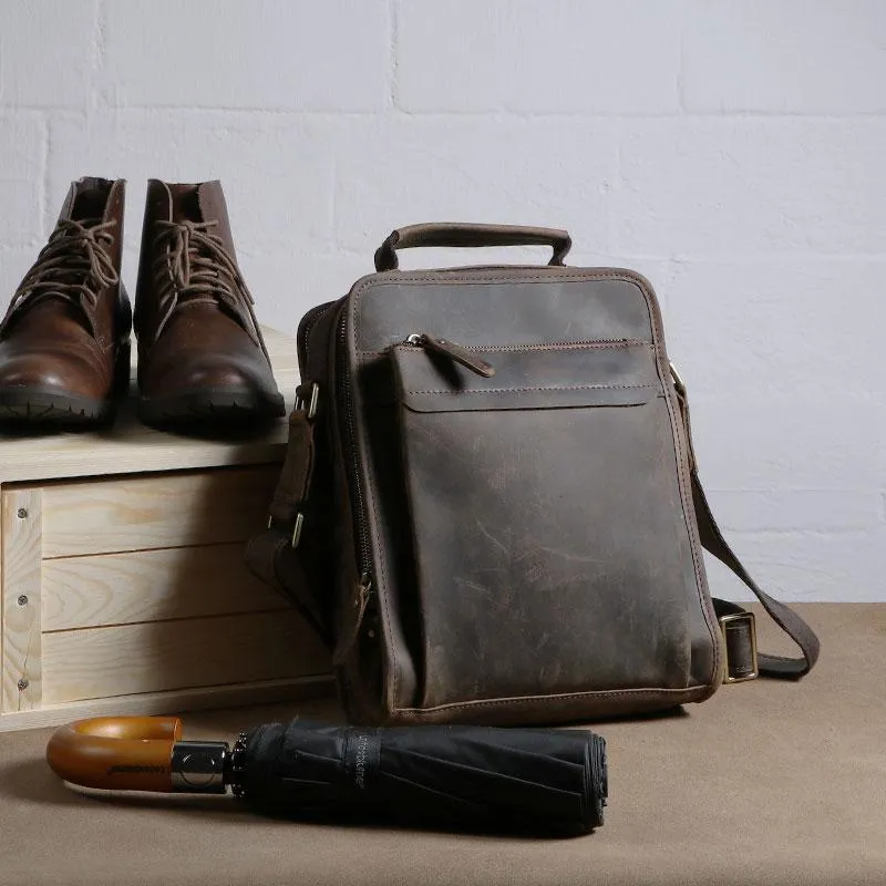 Cool Coffee Vintage Leather Mens Messenger Bags Shoulder Bag for Men