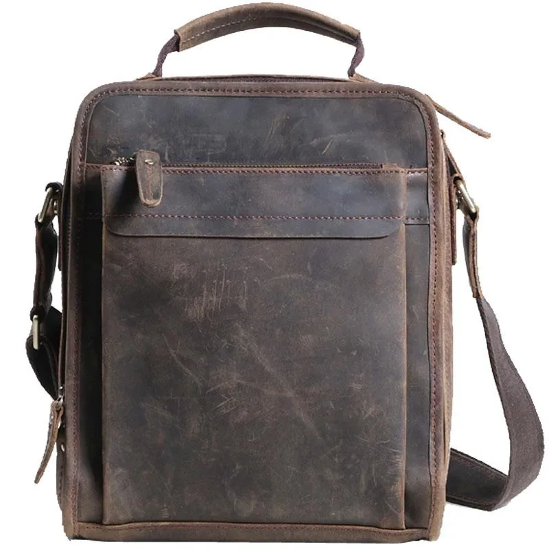 Cool Coffee Vintage Leather Mens Messenger Bags Shoulder Bag for Men