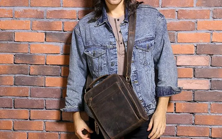Cool Coffee Vintage Leather Mens Messenger Bags Shoulder Bag for Men