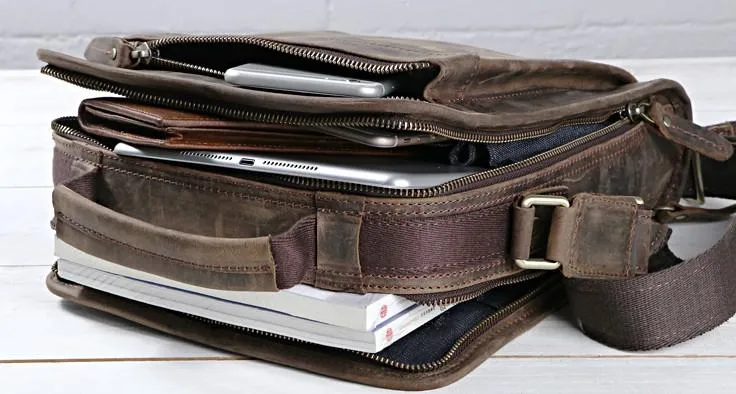 Cool Coffee Vintage Leather Mens Messenger Bags Shoulder Bag for Men