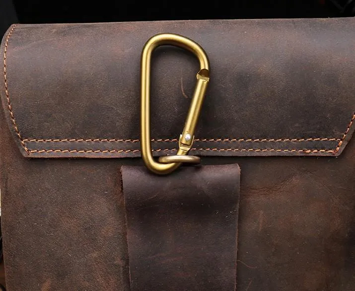 Cool Dark Brown Leather Mens Belt Pouch Small Side Bag Waist Belt Bag For Men