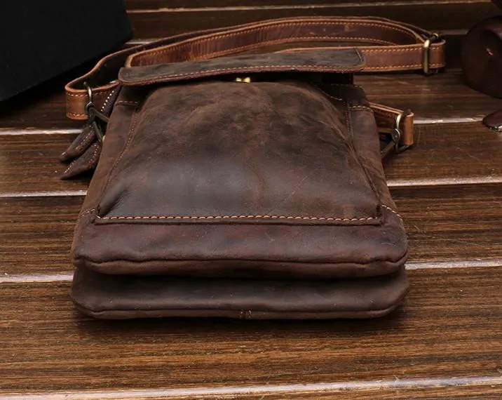 Cool Dark Brown Leather Mens Belt Pouch Small Side Bag Waist Belt Bag For Men