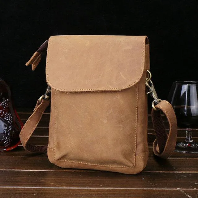 Cool Dark Brown Leather Mens Belt Pouch Small Side Bag Waist Belt Bag For Men