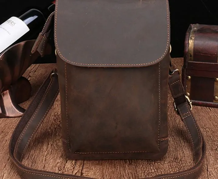 Cool Dark Brown Leather Mens Belt Pouch Small Side Bag Waist Belt Bag For Men