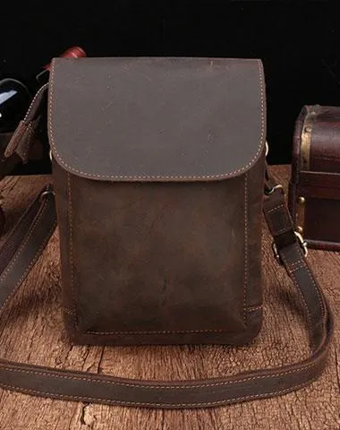 Cool Dark Brown Leather Mens Belt Pouch Small Side Bag Waist Belt Bag For Men