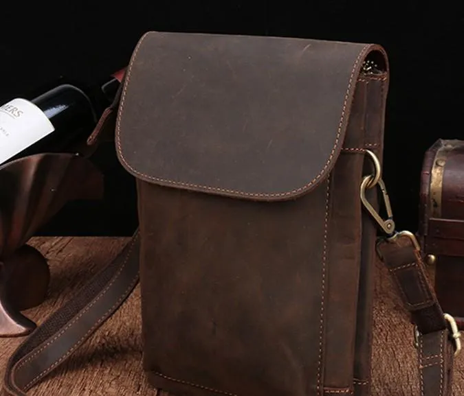 Cool Dark Brown Leather Mens Belt Pouch Small Side Bag Waist Belt Bag For Men