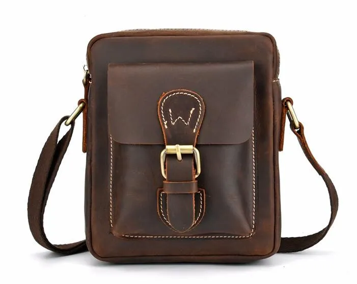 Cool Dark Brown Leather Mens Small Messenger Bags Cool Side Bag Tablet Messenger Bag for men