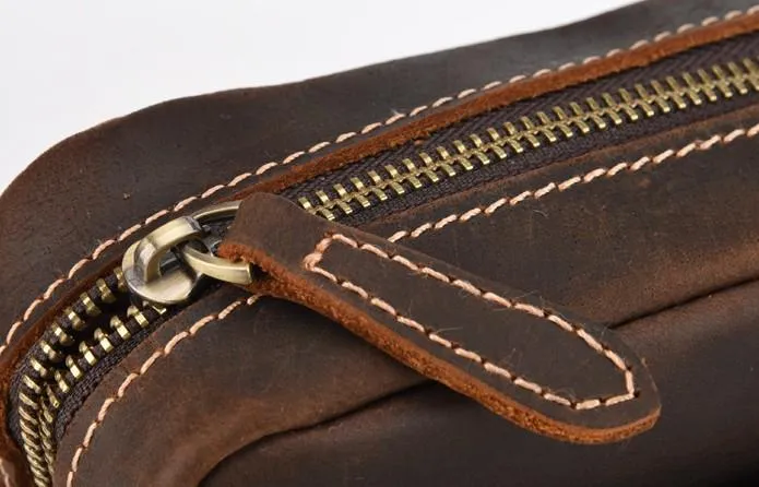 Cool Dark Brown Leather Mens Small Messenger Bags Cool Side Bag Tablet Messenger Bag for men