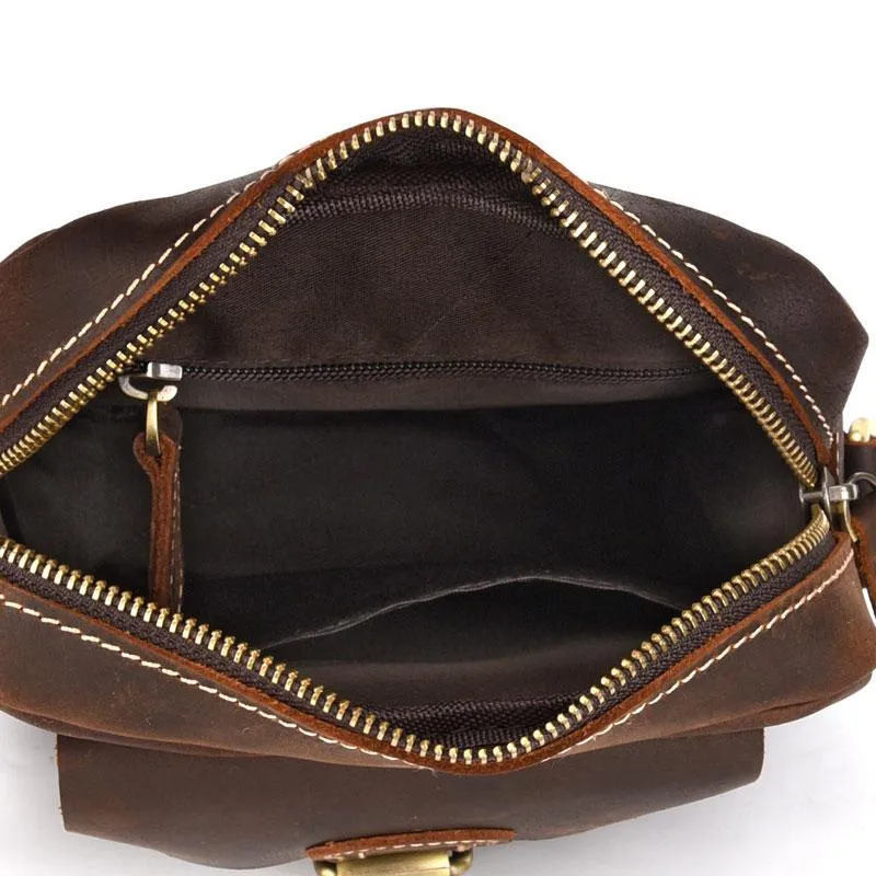 Cool Dark Brown Leather Mens Small Messenger Bags Cool Side Bag Tablet Messenger Bag for men