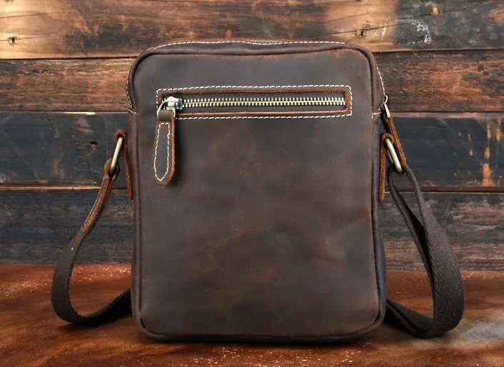 Cool Dark Brown Leather Mens Small Messenger Bags Cool Side Bag Tablet Messenger Bag for men