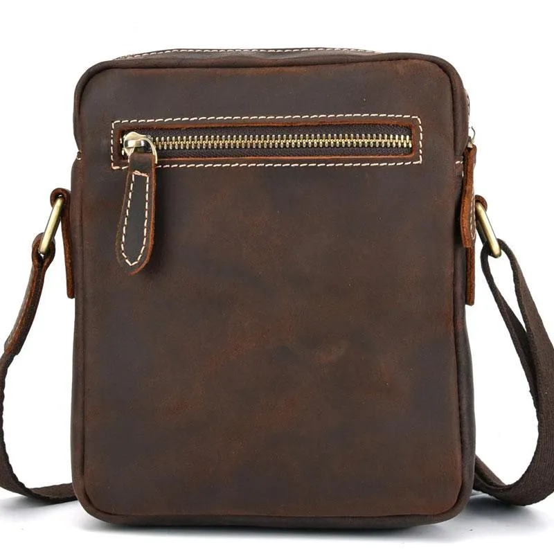 Cool Dark Brown Leather Mens Small Messenger Bags Cool Side Bag Tablet Messenger Bag for men