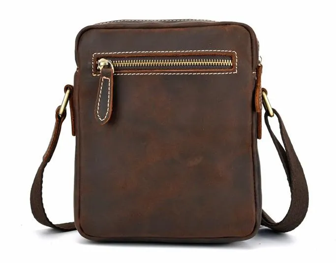 Cool Dark Brown Leather Mens Small Messenger Bags Cool Side Bag Tablet Messenger Bag for men
