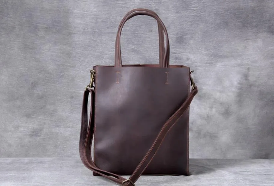 Cool Handmade Leather Mens Tote Bag Cool Messenger Tote Bag Handbag for men