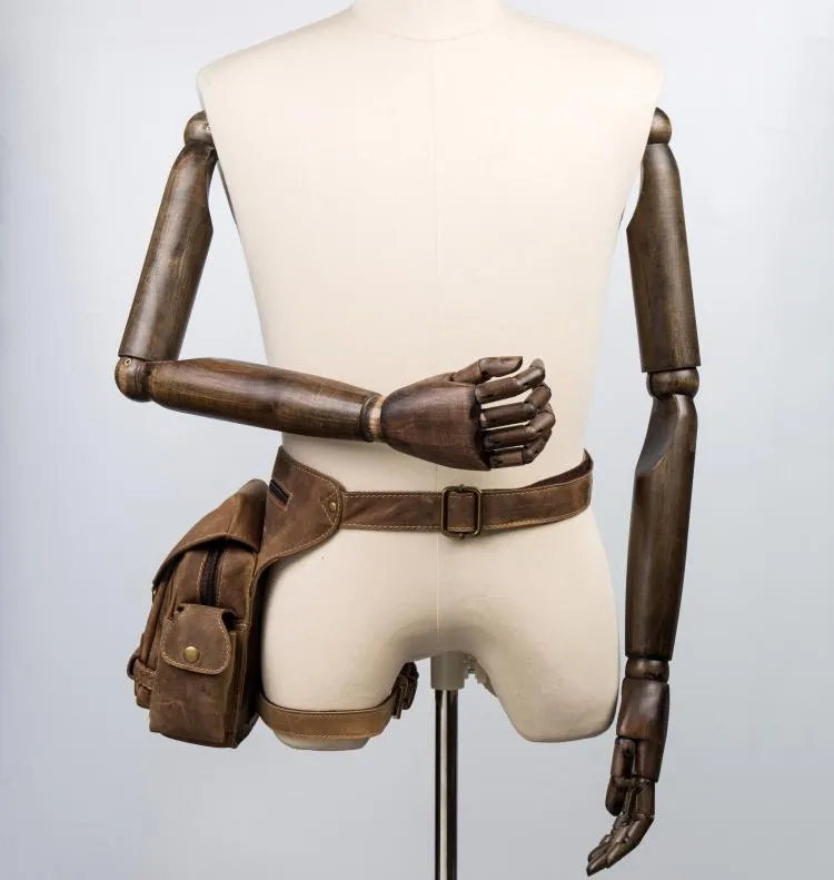 Cool Leather Belt Pouch Mens Waist Bag Camel Drop Leg Tools Bag BUMBAG for Men