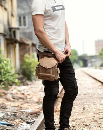 Cool Leather Belt Pouch Mens Waist Bag Camel Drop Leg Tools Bag BUMBAG for Men