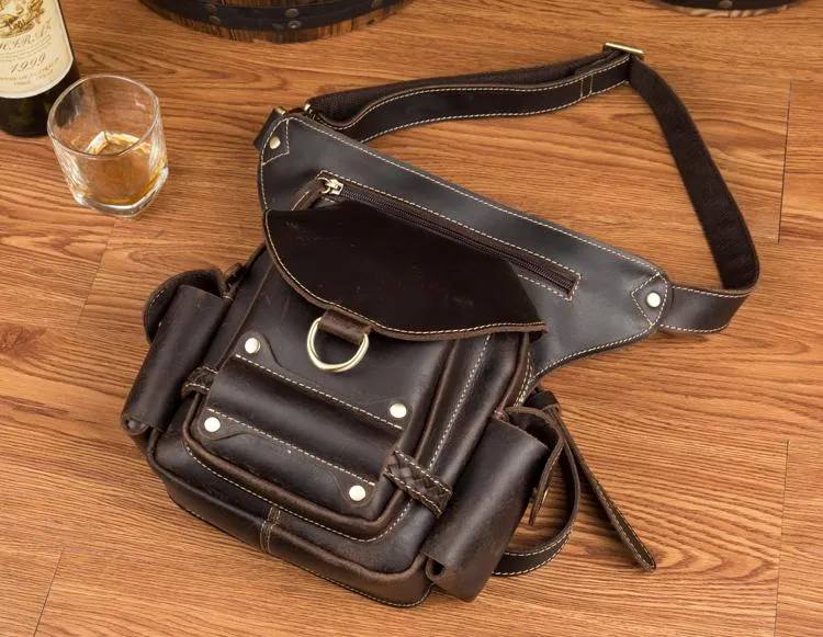 Cool Leather Belt Pouch Mens Waist Bag Camel Drop Leg Tools Bag BUMBAG for Men