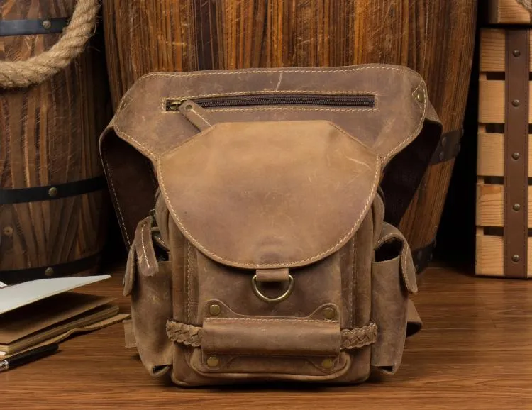 Cool Leather Belt Pouch Mens Waist Bag Camel Drop Leg Tools Bag BUMBAG for Men