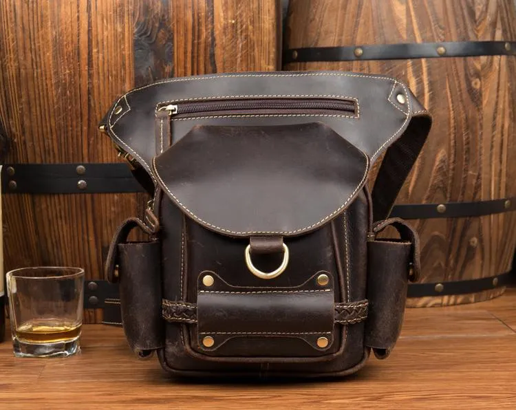Cool Leather Belt Pouch Mens Waist Bag Camel Drop Leg Tools Bag BUMBAG for Men