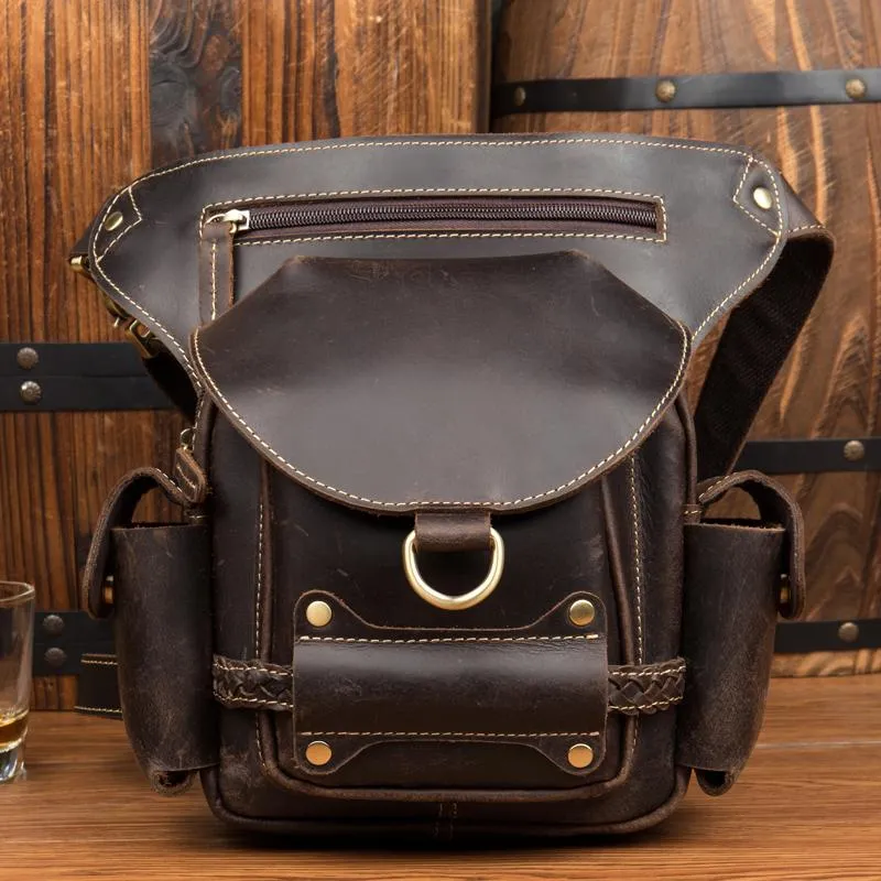 Cool Leather Belt Pouch Mens Waist Bag Camel Drop Leg Tools Bag BUMBAG for Men