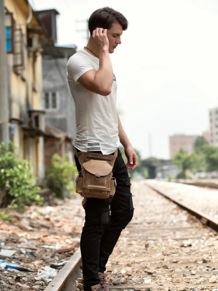 Cool Leather Belt Pouch Mens Waist Bag Camel Drop Leg Tools Bag BUMBAG for Men